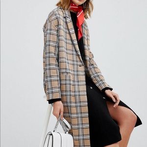 ASOS detail plaid black and beige checkered midi coat size small